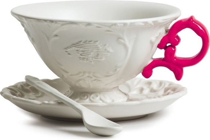 Filiżanka do herbaty ze spodkiem i łyżeczką I-Tea fuksja