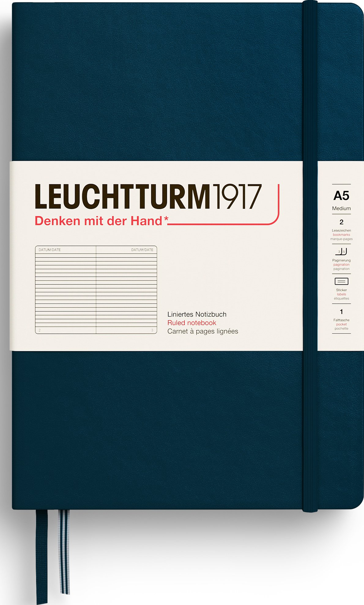 Notes w linię w twardej oprawie Leuchtturm 1917 A5 251 stron ciemnoturkusowy 80 g/m²