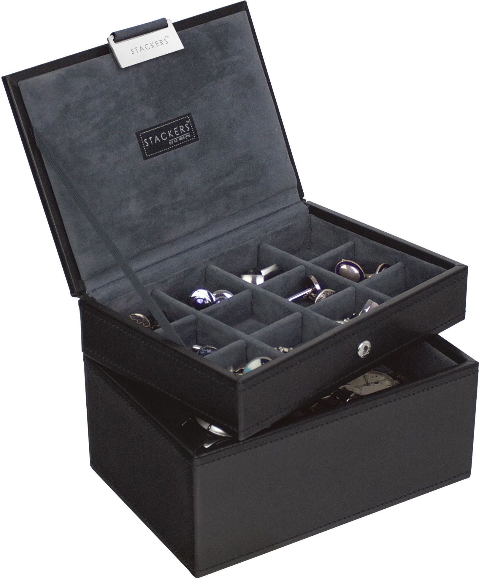 Pudełko na zegarki i spinki do mankietów Stackers czarno-szare