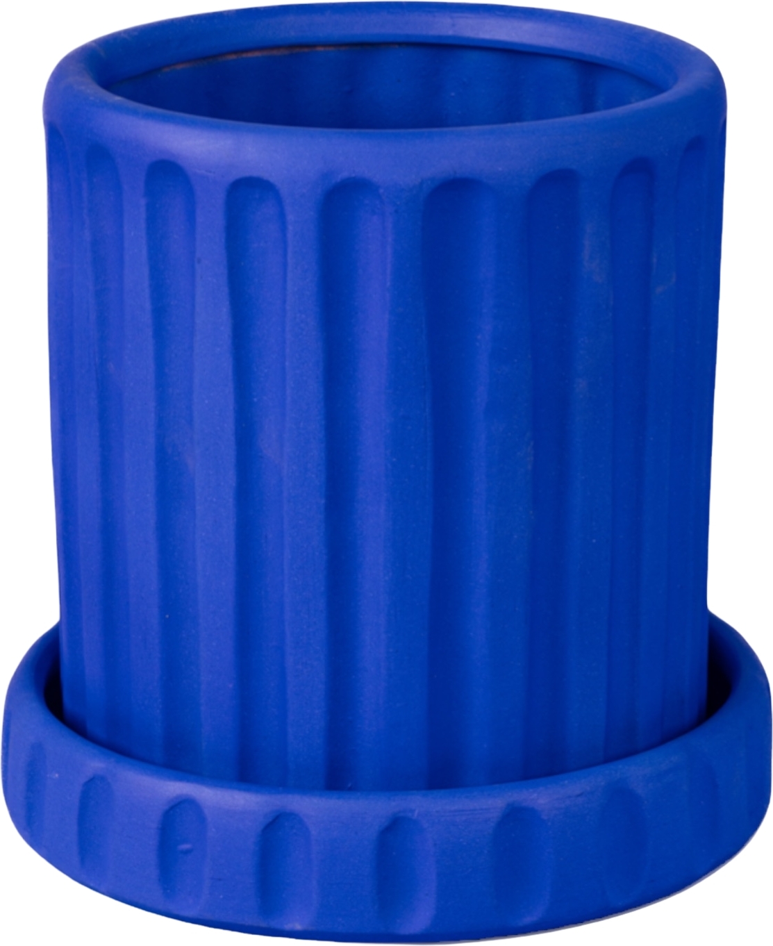 Doniczka Magna Graecia Dorico 29 cm niebieska z terakoty z podstawką