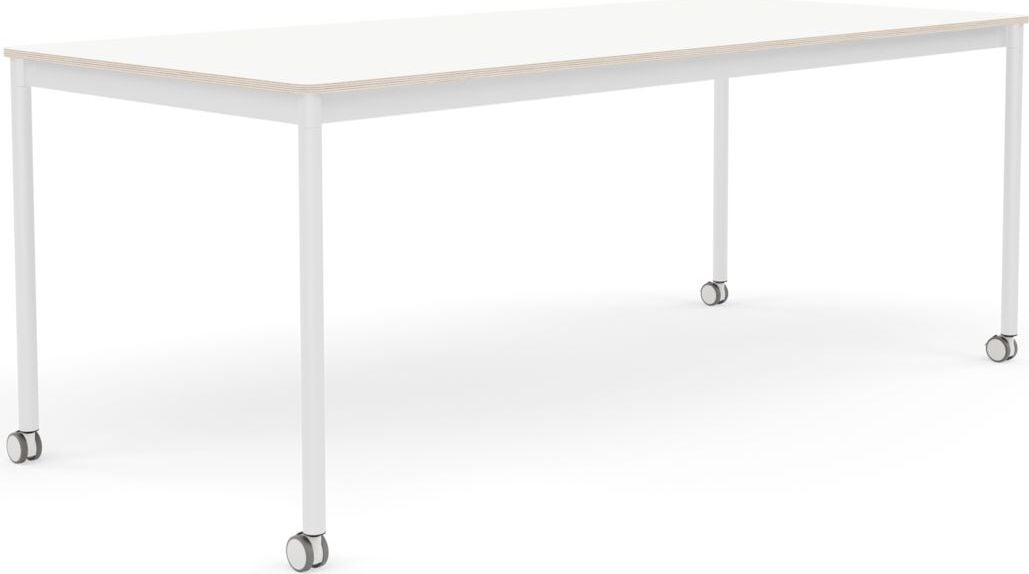 Stół na kółkach Base 85 x 190 cm biały laminowany nogi białe