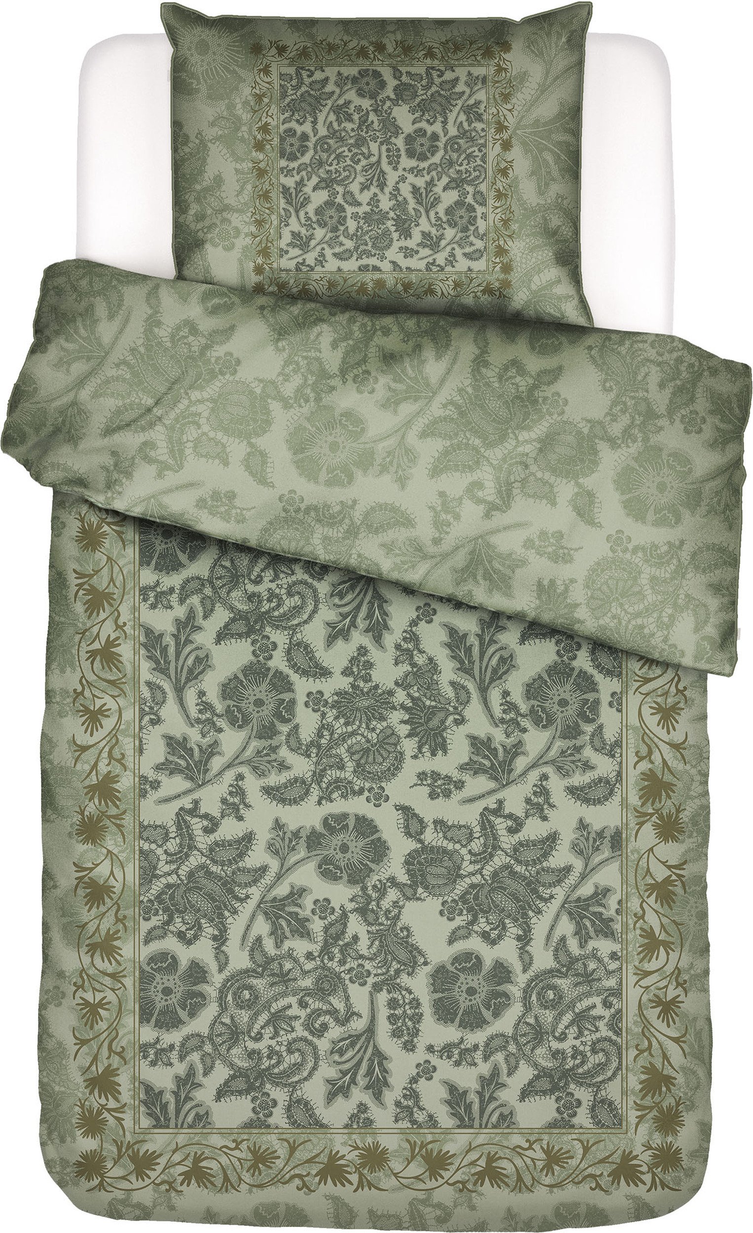 Pościel Maere 135 x 200 cm zielona z poszewką na poduszkę 60 x 80 cm zapięcie suwak