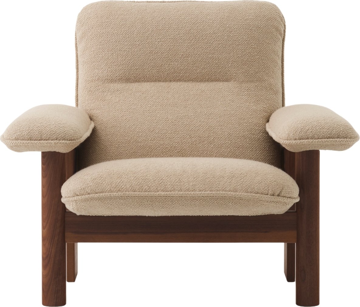 Fotel Brasilia Bouclé beżowy na ciemnych dębowych nogach