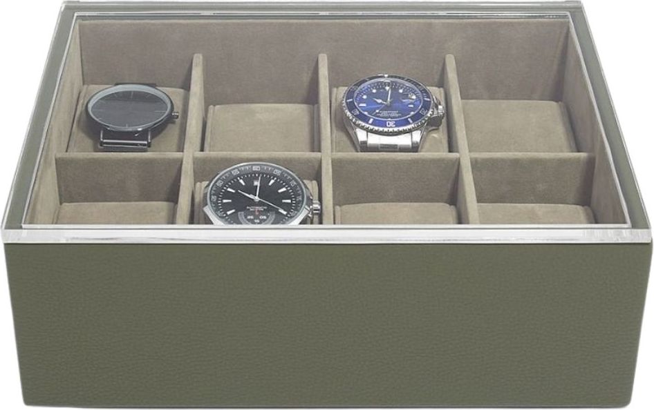 Pudełko na zegarki Stackers Pebble Classic 8 komorowe oliwkowe z pokrywką