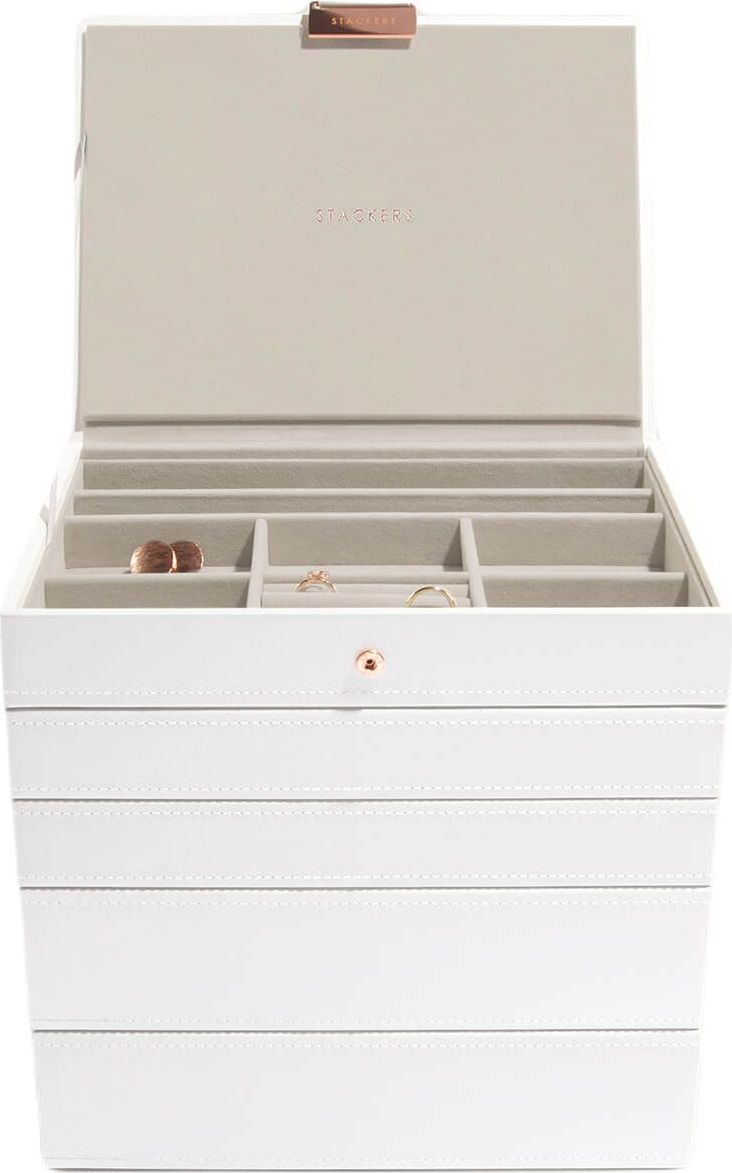 Szkatułka na biżuterię Stackers pięcioelementowa classic biała różowe złoto