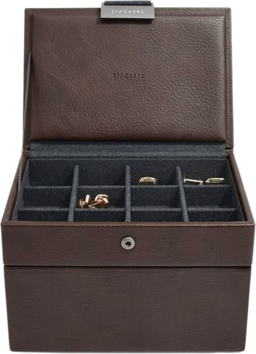 Pudełko na zegarki i spinki do mankietów Stackers brązowo-szare