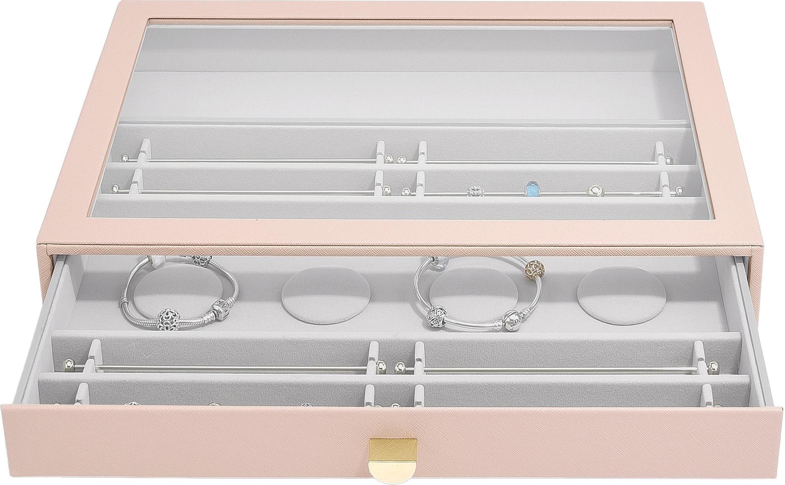 Szkatułka na charmsy Stackers supersize różowa z szufladą i szklaną pokrywką