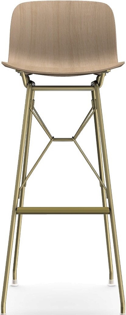 Stołek barowy Troy Wireframe naturalny drewniany ze złotą ramą