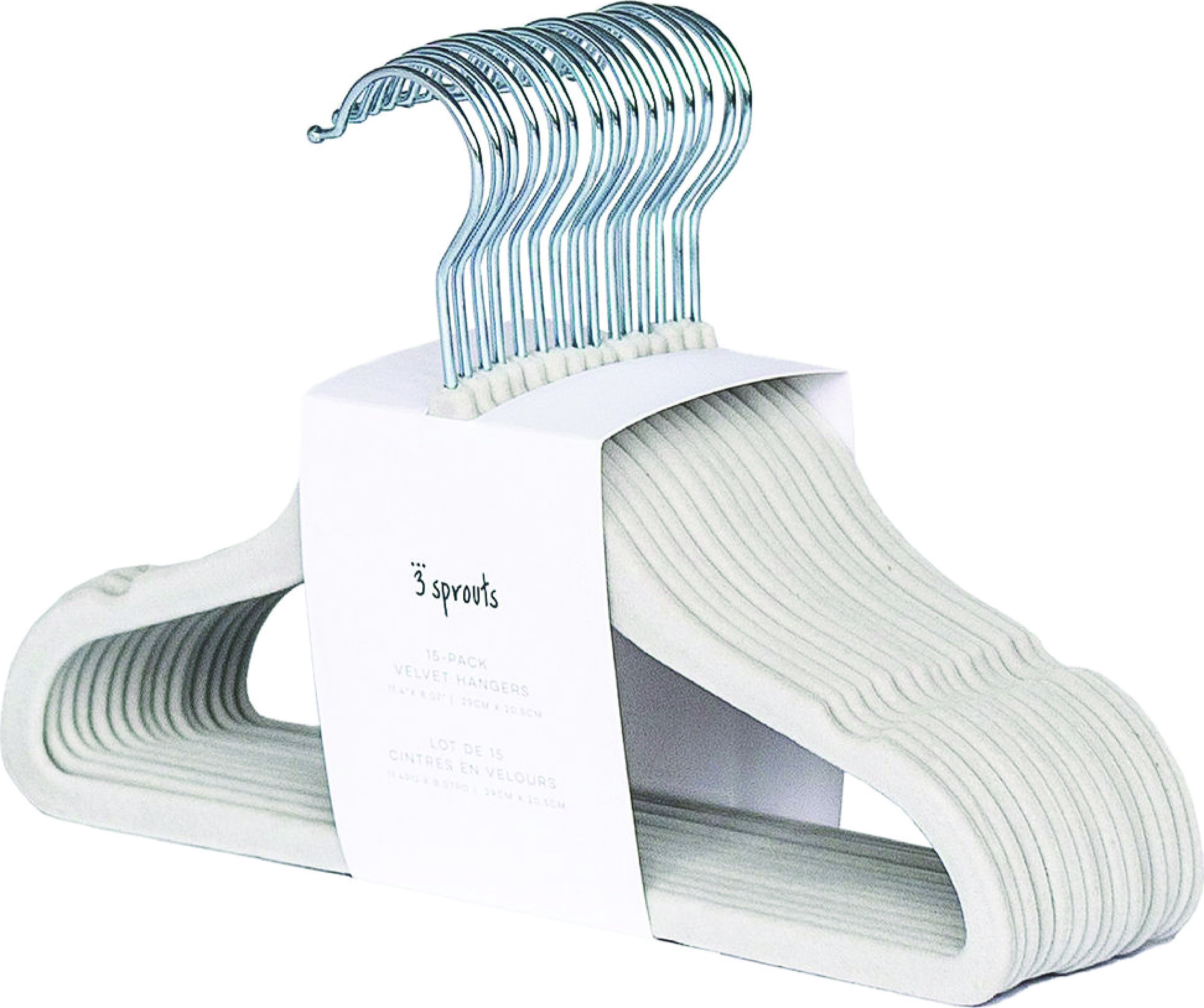 Wieszaki na ubrania dziecięce 3 Sprouts jasnoszare welurowe 15 szt.