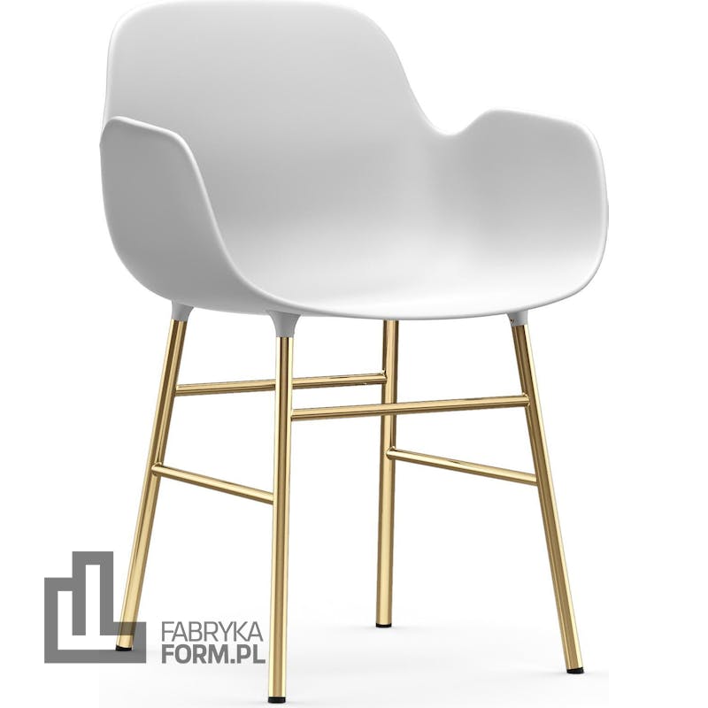 Fotel Form biały na mosiężnych nogach