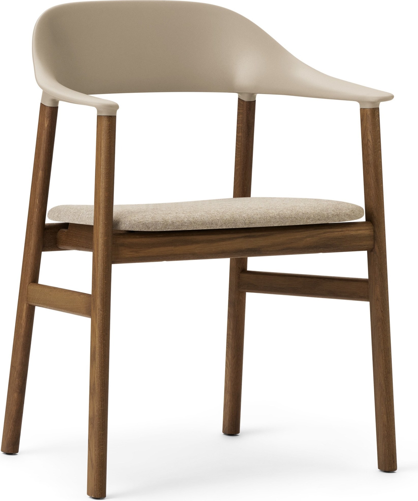 Krzesło z podłokietnikami Herit ciemny dąb siedzisko tapicerowane piaskowe