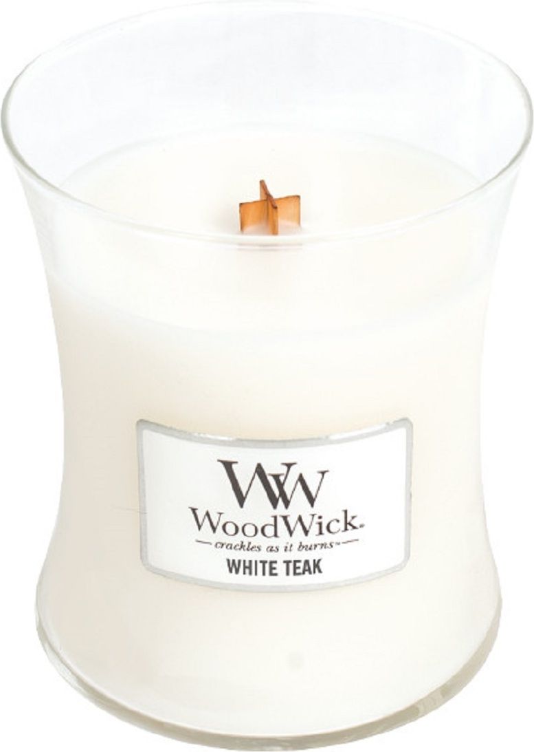 Świeca Core WoodWick White Teak średnia