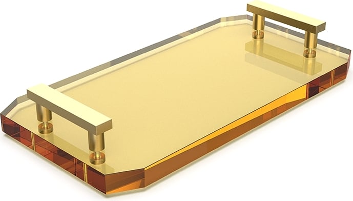 Taca łazienkowa Kristall bursztynowa ze złotymi matowymi uchwytami