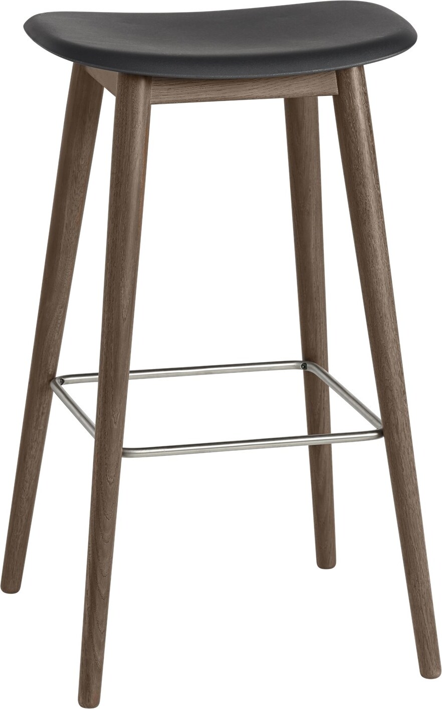 Stołek barowy Fiber 75 cm czarny na ciemnych drewnianych nogach