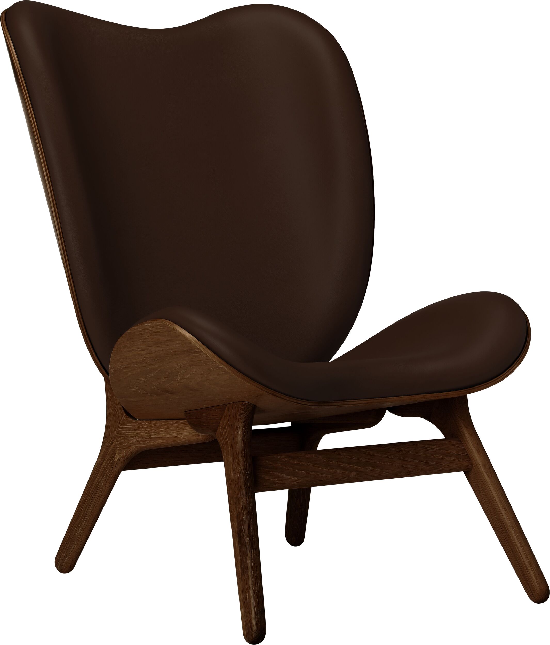 Fotel Conversation Piece Hope 106 cm brązowy skórzany na ciemnych dębowych nogach