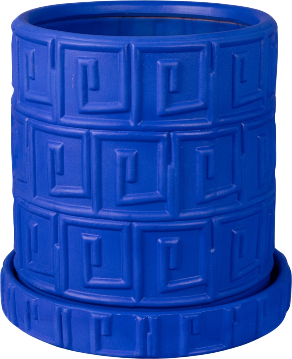 Doniczka Magna Graecia Greca 38,5 cm niebieska z terakoty z podstawką