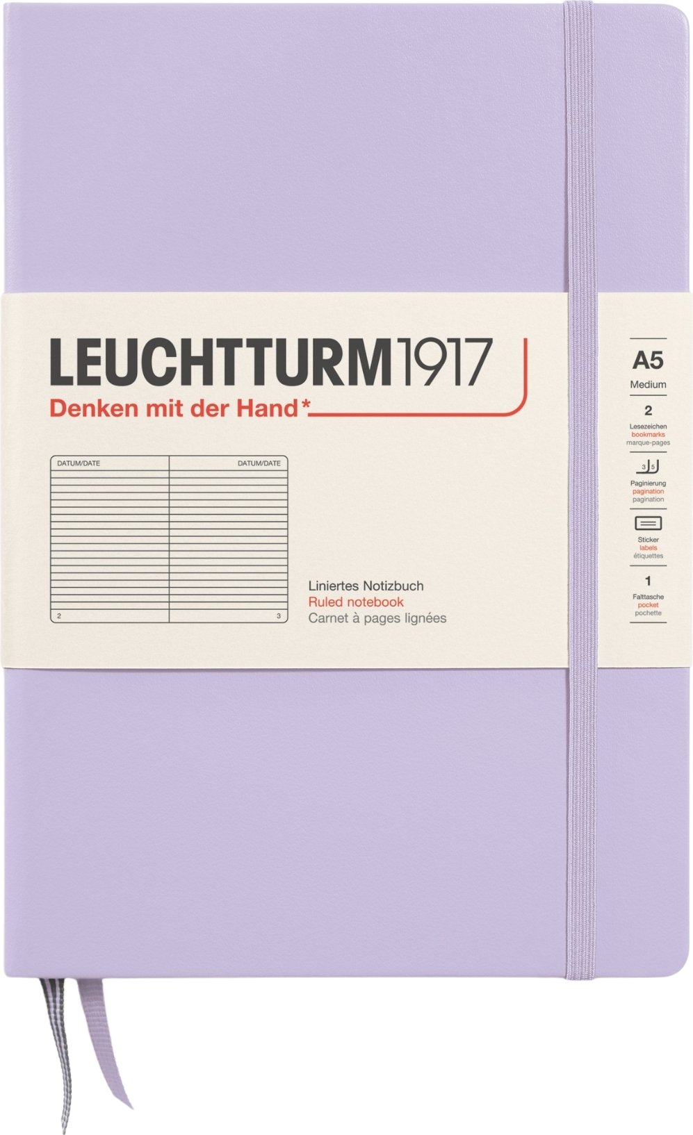 Notes w linię w twardej oprawie Leuchtturm 1917 A5 251 stron liliowy 80 g/m²