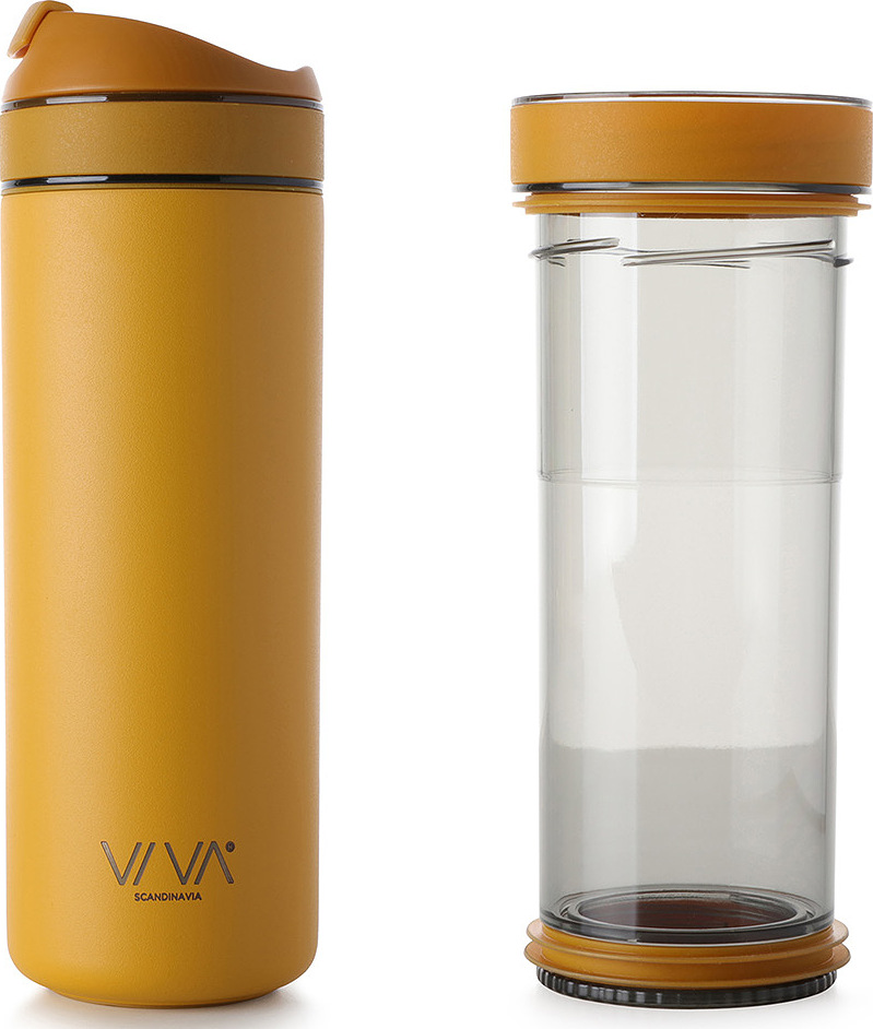 Kubek termiczny Recharge Anytime musztardowy z zaparzaczem