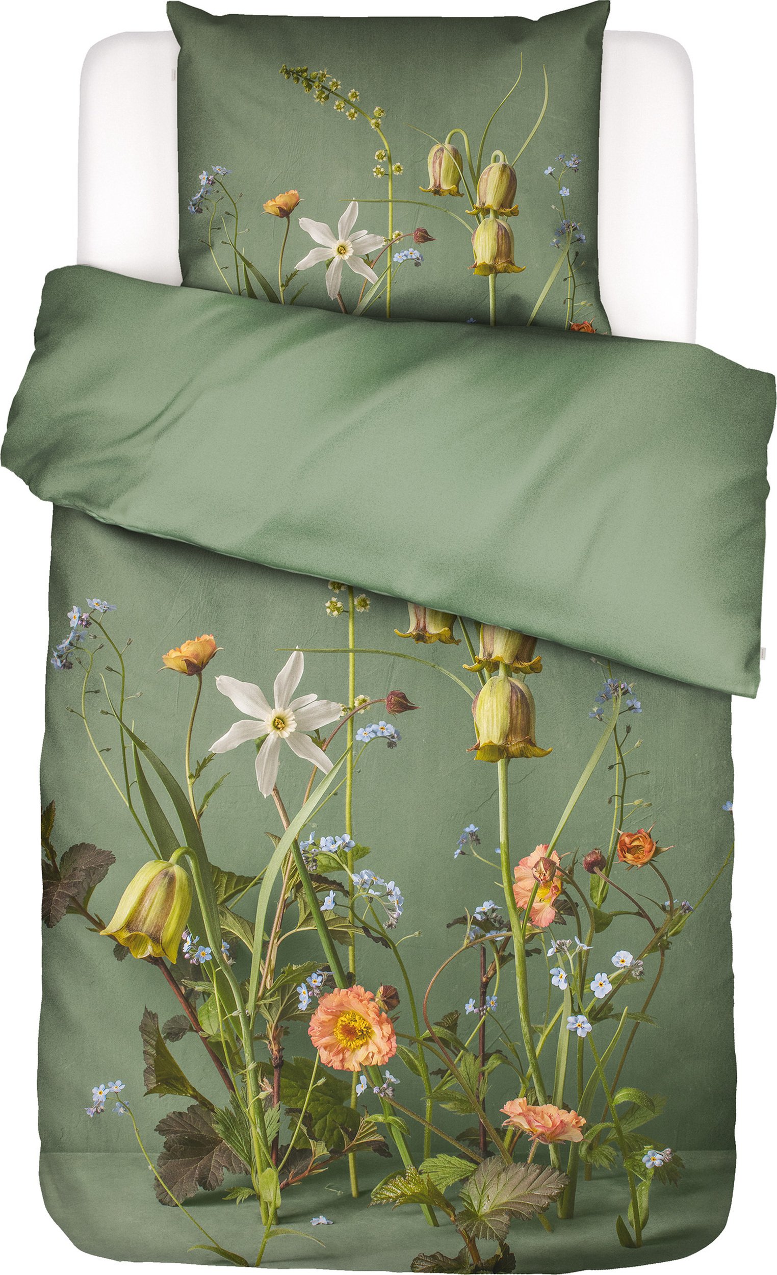 Pościel Ficaria 155 x 220 cm zielona z poszewką na poduszkę 80 x 80 cm zapięcie suwak