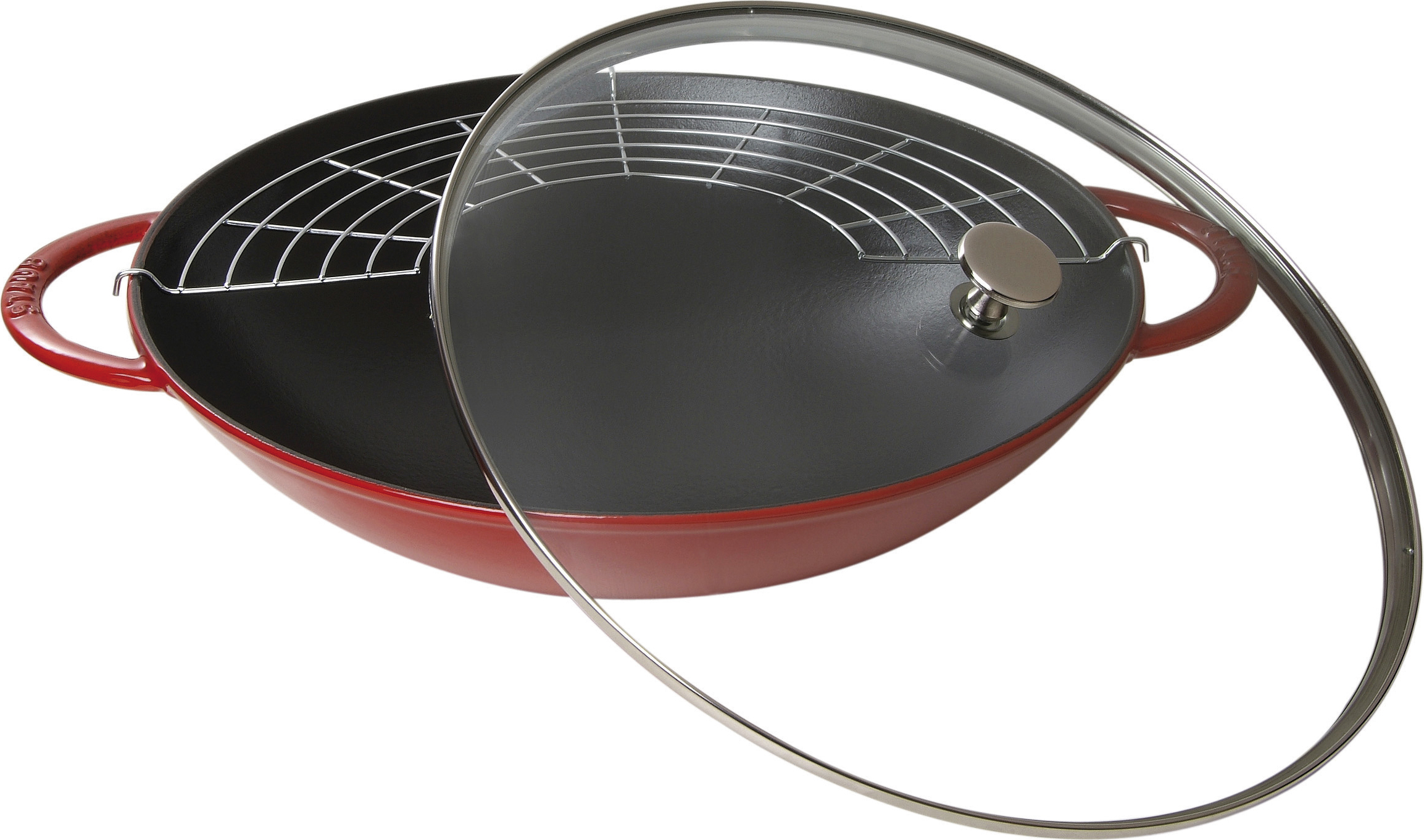 Wok Staub 37 cm czerwony z pokrywą