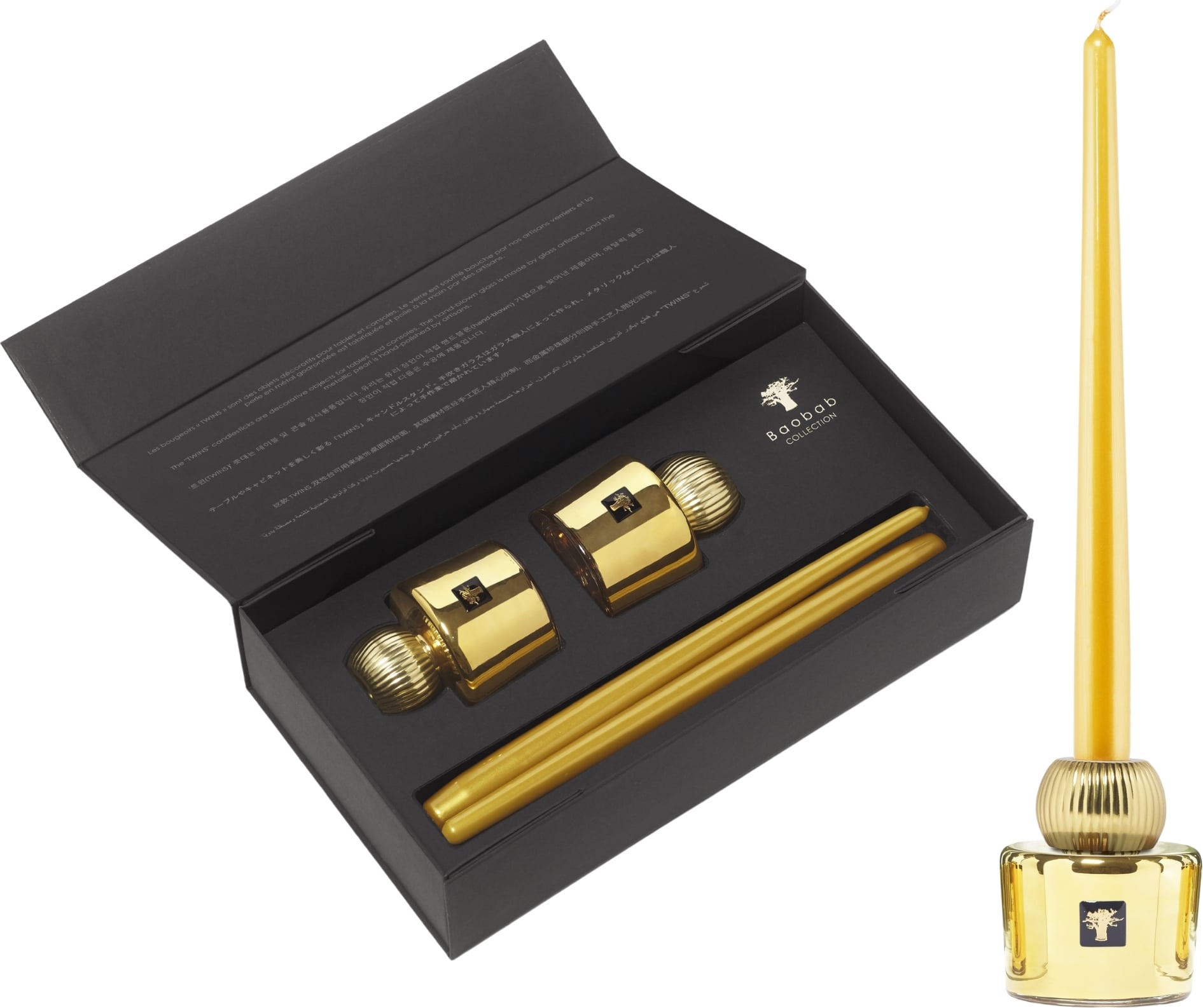 Zestaw świeczników ze świecami Twins Les Exclusives Aurum 4 el.