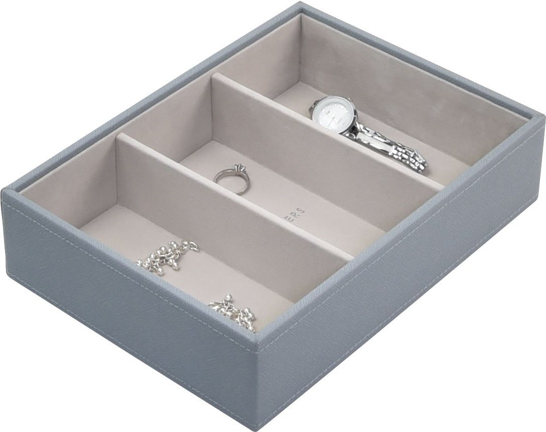 Szkatułka na biżuterię Stackers 3 komorowa classic szaroniebieska