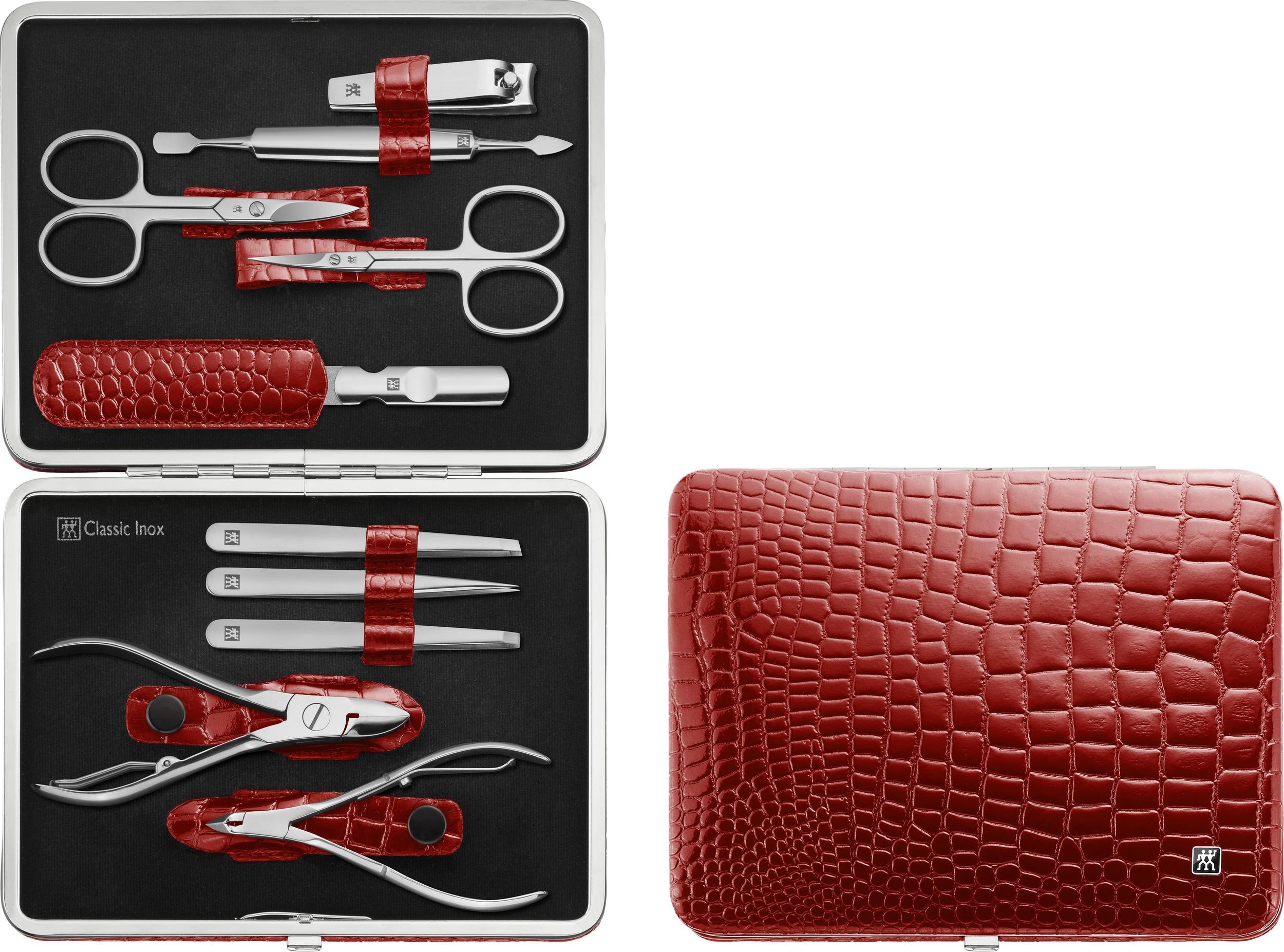 Akcesoria do manicure Classic Inox czerwone w etui 10 el.