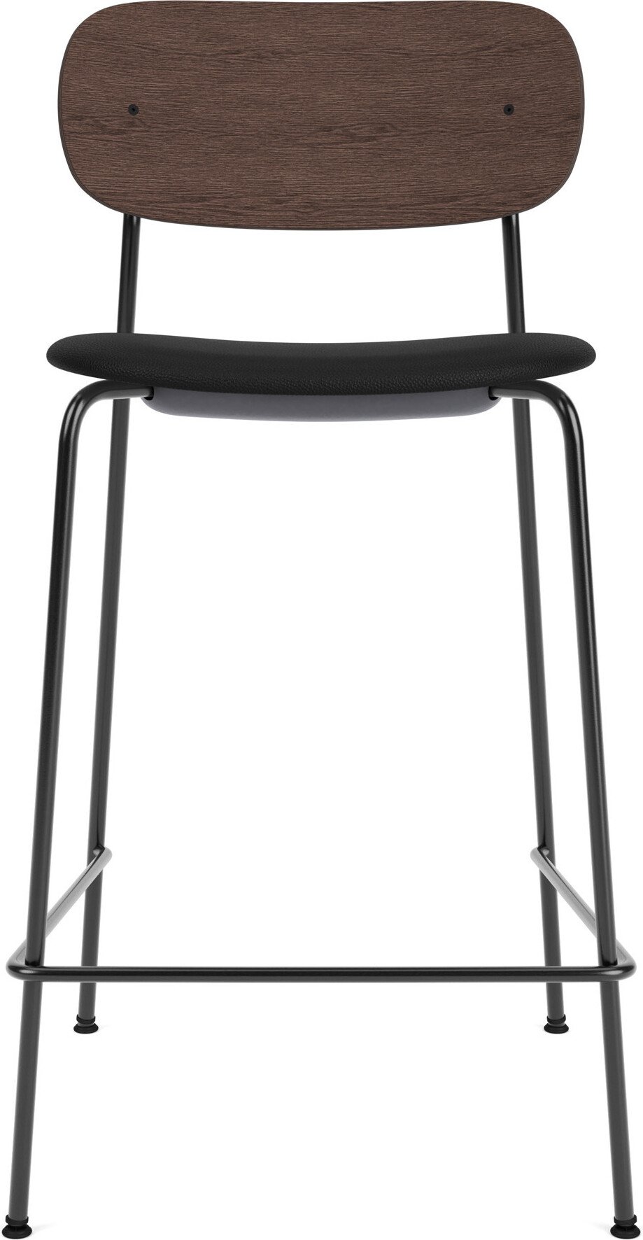 Krzesło barowe Co Sierra 95 cm czarne oparcie ciemny dąb siedzisko skórzane na czarnych nogach