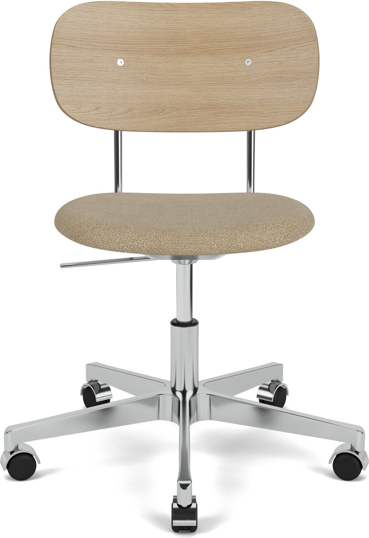 Krzesło obrotowe Co beżowe oparcie jasny dąb na aluminiowych nogach