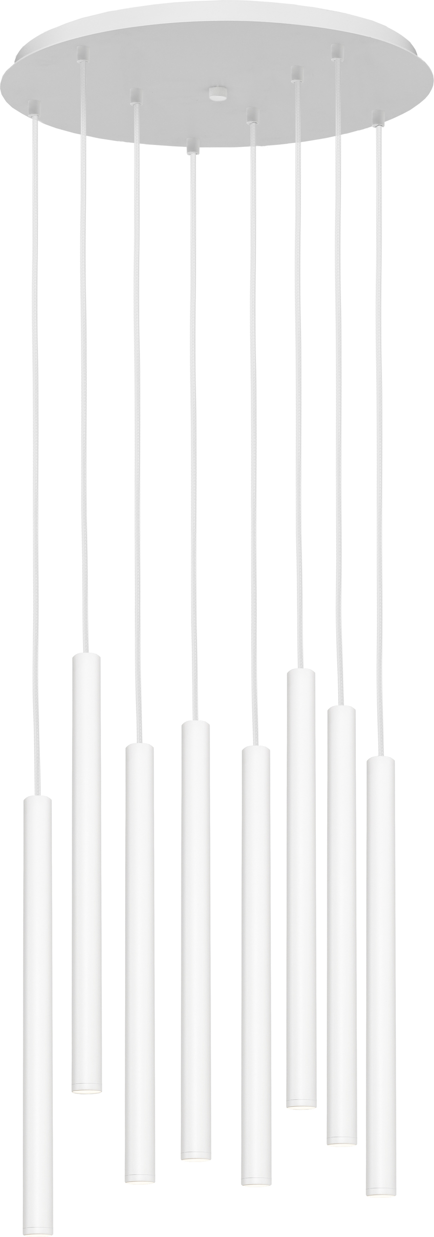 Lampa wisząca Roll biała ośmioelementowa z łączeniem białym