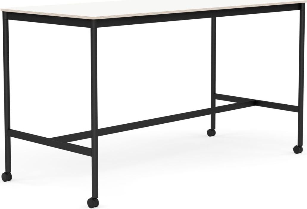 Stół na kółkach Base 85 x 190 x 105 cm biały laminowany nogi czarne