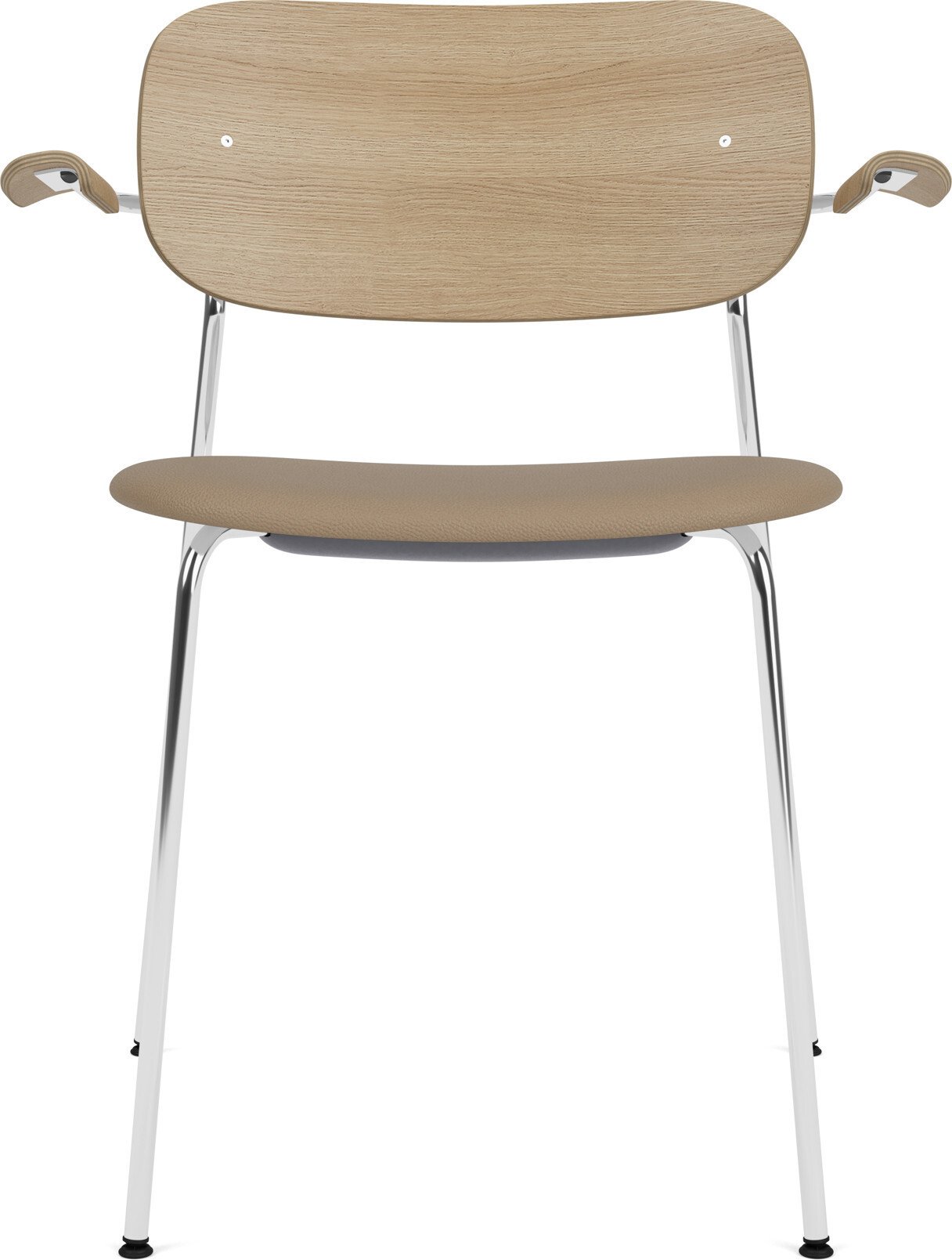 Krzesło Co Sierra jasnobrązowe oparcie jasny dąb siedzisko skórzane z podłokietnikami na chromowanych nogach