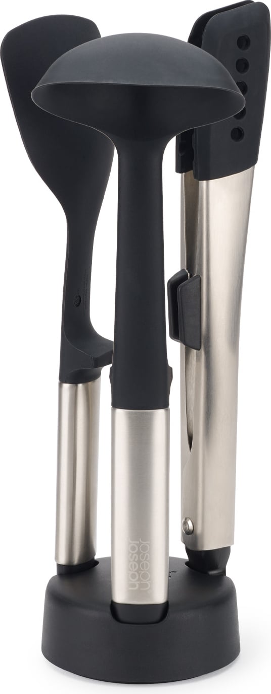 Akcesoria kuchenne Elevate czarno-srebrne na stojaku 4 el.