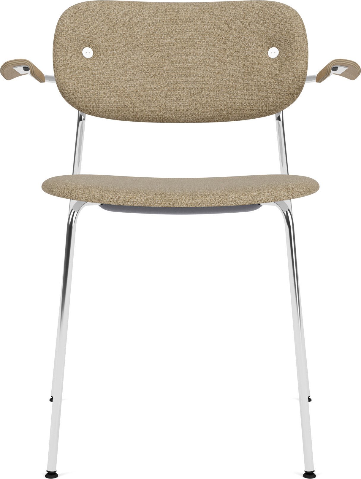 Krzesło Co beżowe tapicerowane z podłokietnikami na chromowanych nogach