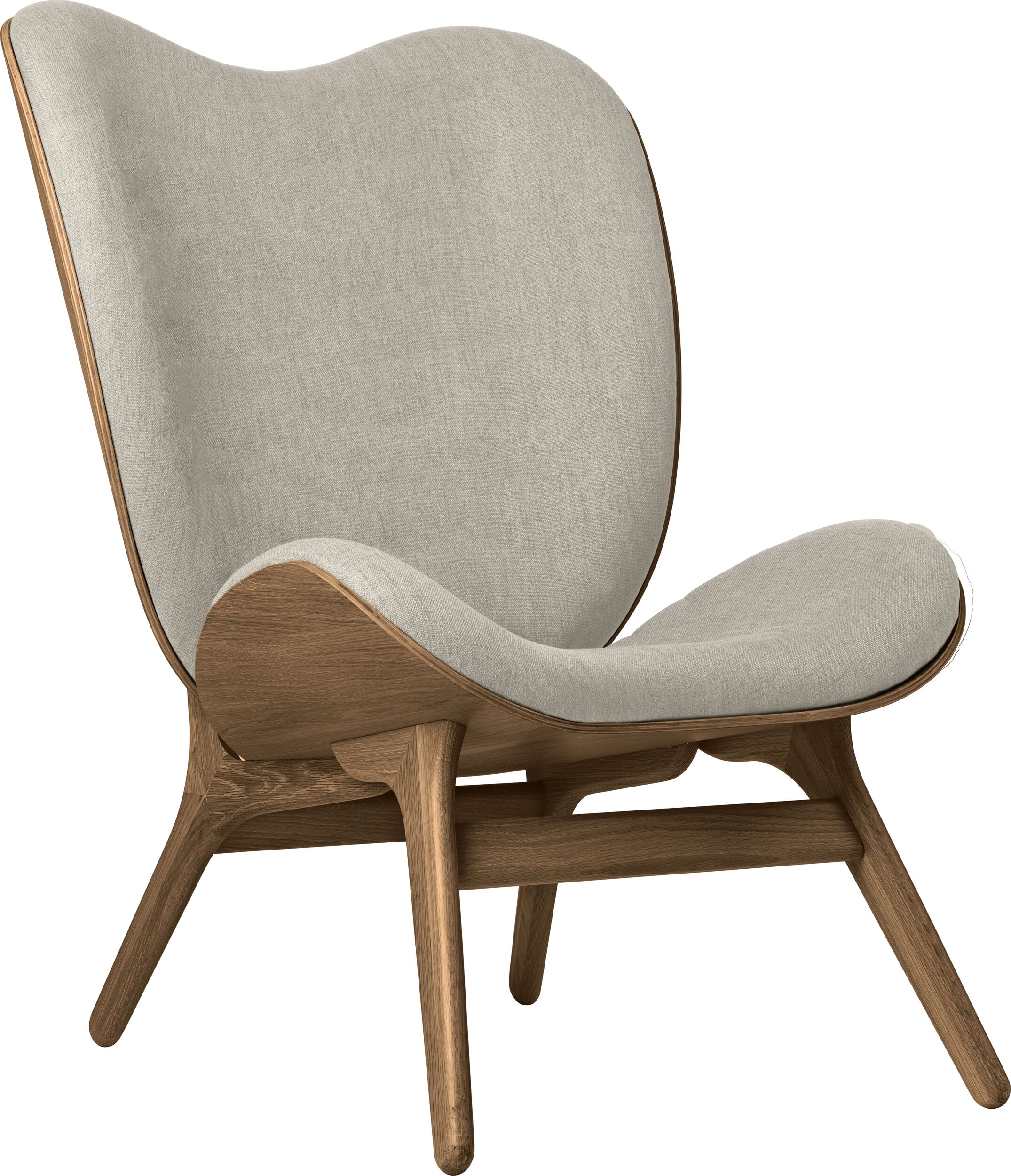 Fotel Conversation Piece 106 cm jasnopiaskowy na ciemnych dębowych nogach