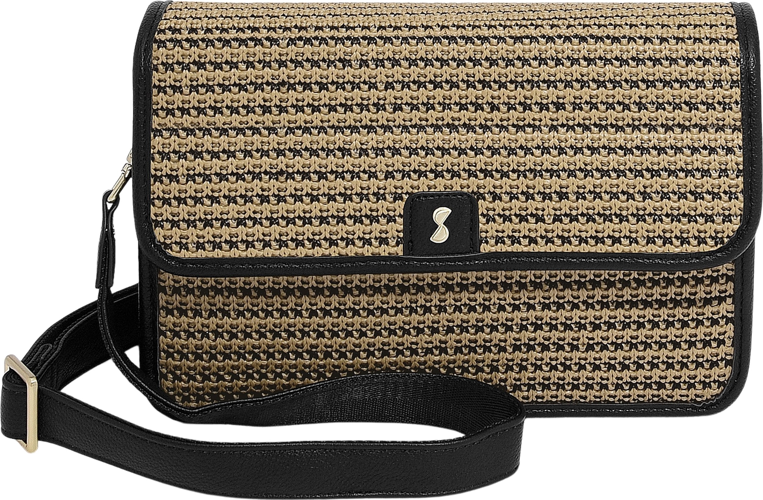 Torba na ramię z etui na karty i lusterkiem Stackers Raffia czarna