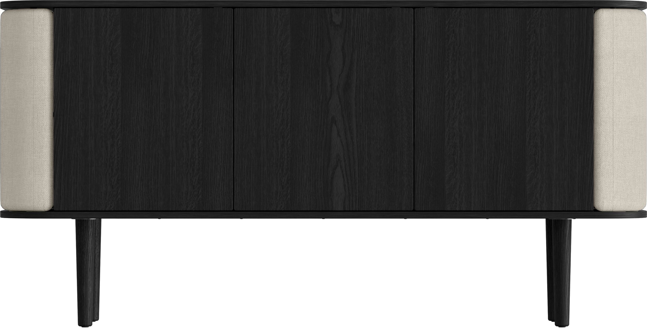 Komoda trzydrzwiowa Treasures czarny dąb i jasnopiaskowa tkanina