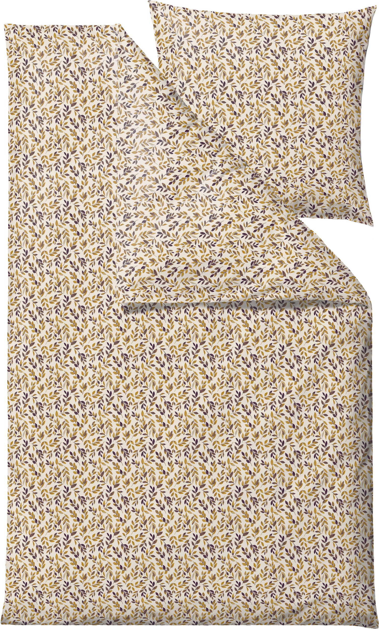 Pościel Painterly Leaf 135 x 200 cm złota z poszewką na poduszkę 80 x 80 cm