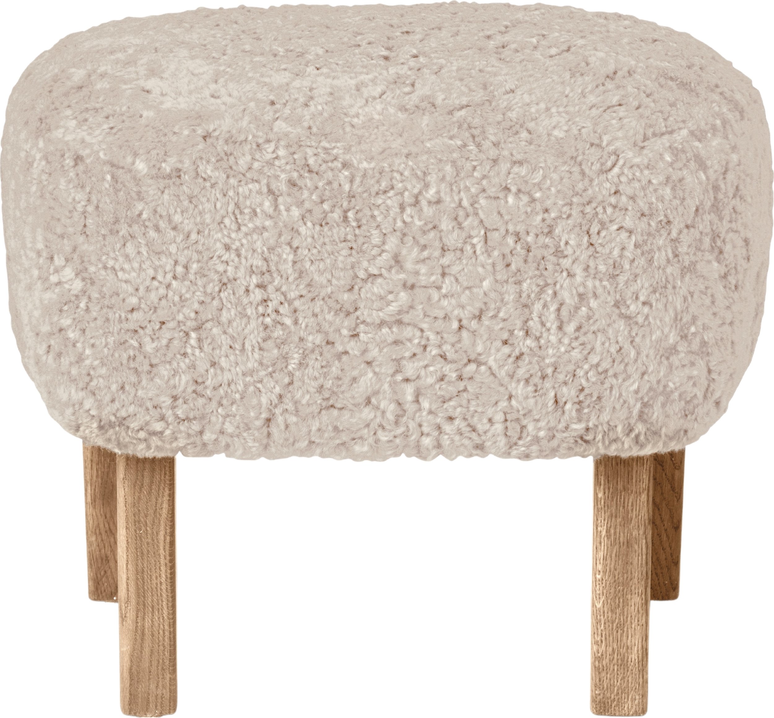 Podnóżek Ingeborg Sheepskin kremowy na dębowych nogach