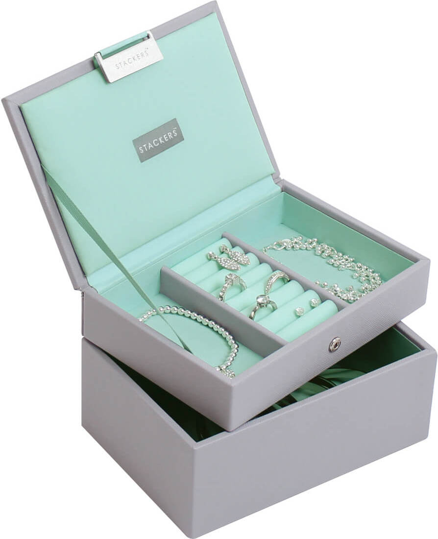Szkatułka na biżuterię Stackers podwójna mini szaro-miętowa