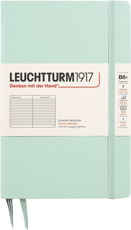 Notes w linię w twardej oprawie Leuchtturm 1917 B6+ 219 stron miętowy 80 g/m²