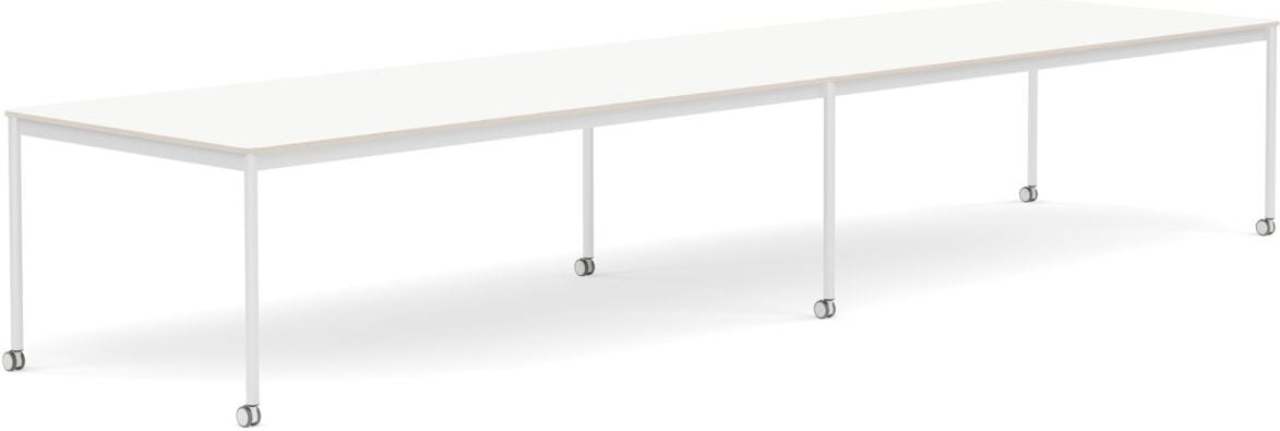 Stół na kółkach Base 110 x 440 cm biały laminowany nogi białe
