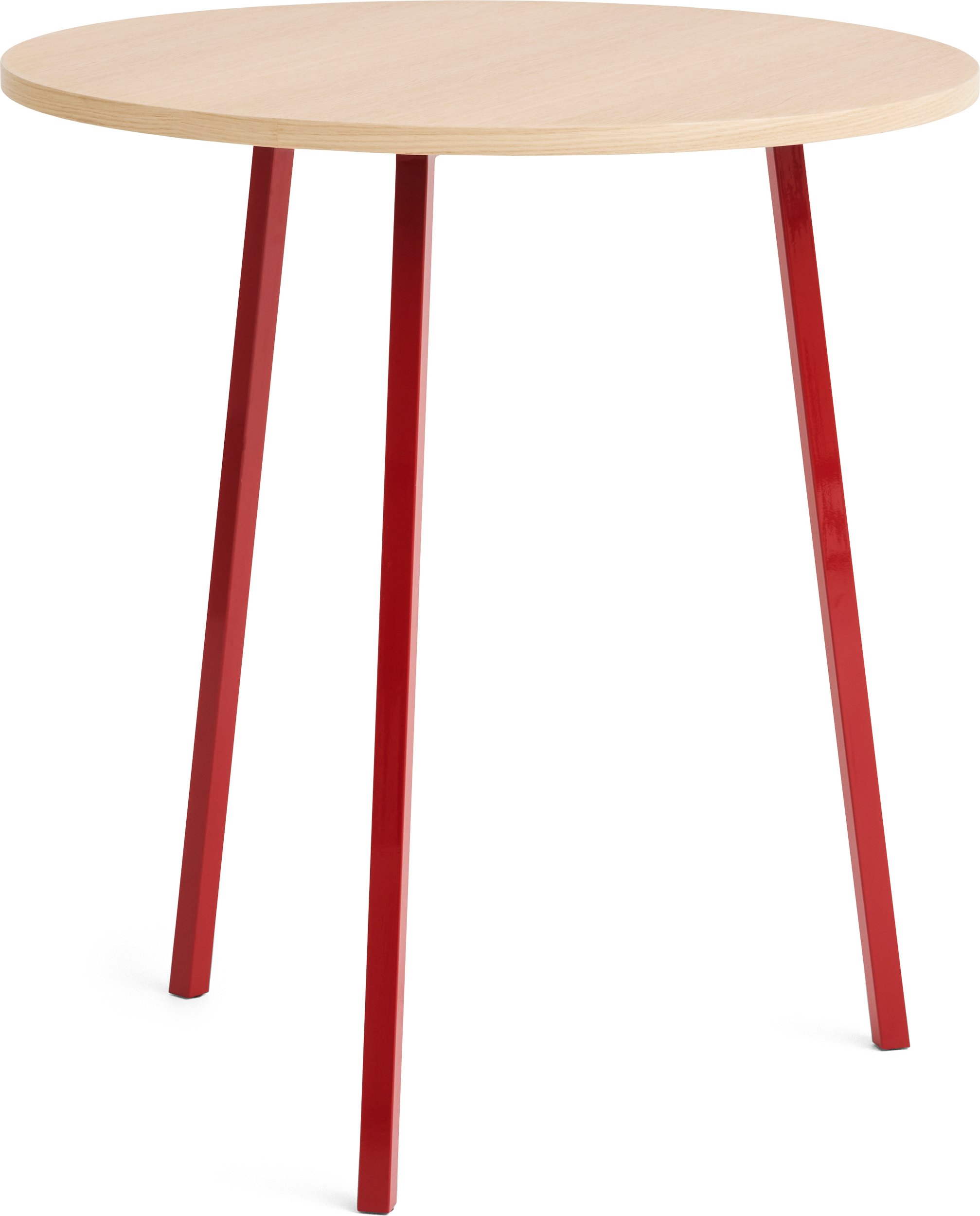 Stół Loop Stand okrągły 90 cm blat dąb lakierowany nogi czerwone