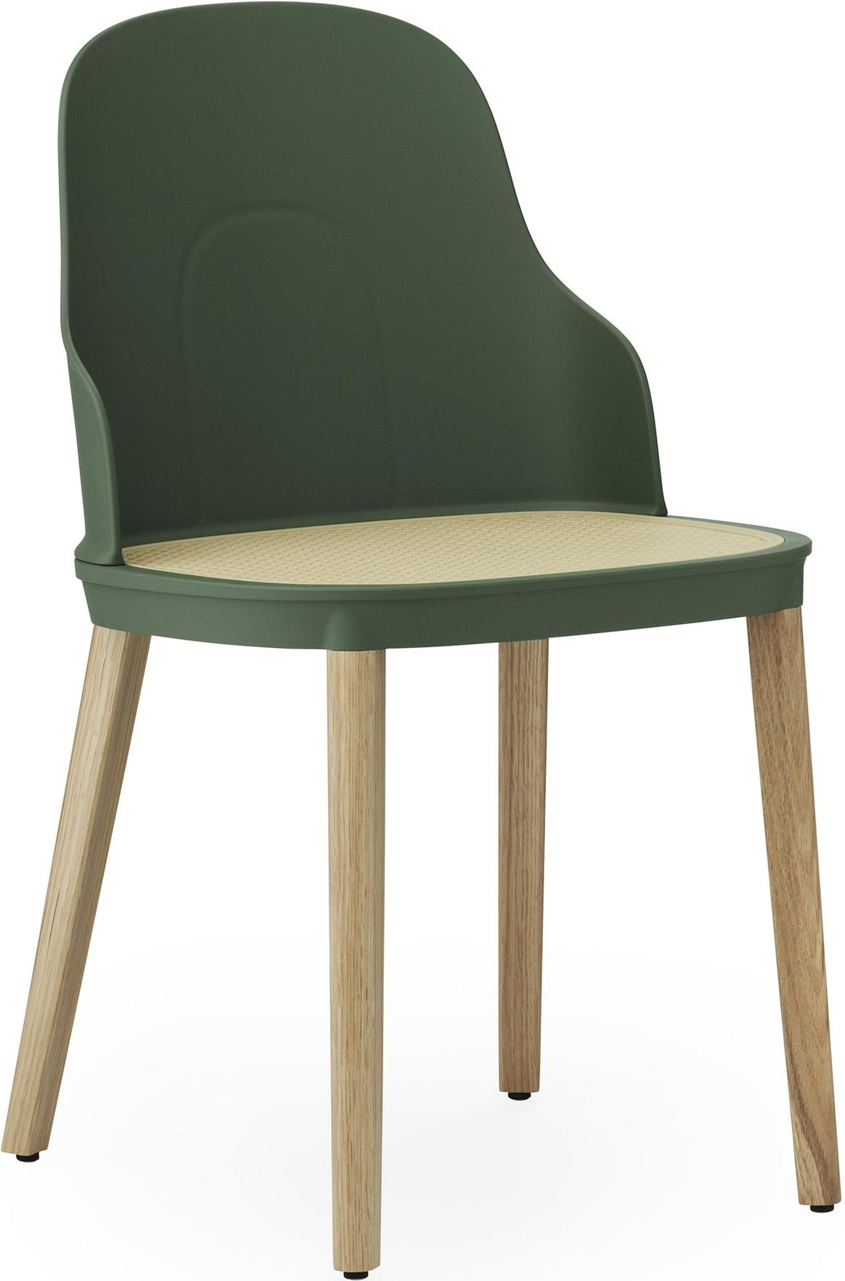 Krzesło Allez PP zielone z wiklinowym siedziskiem na dębowych nogach