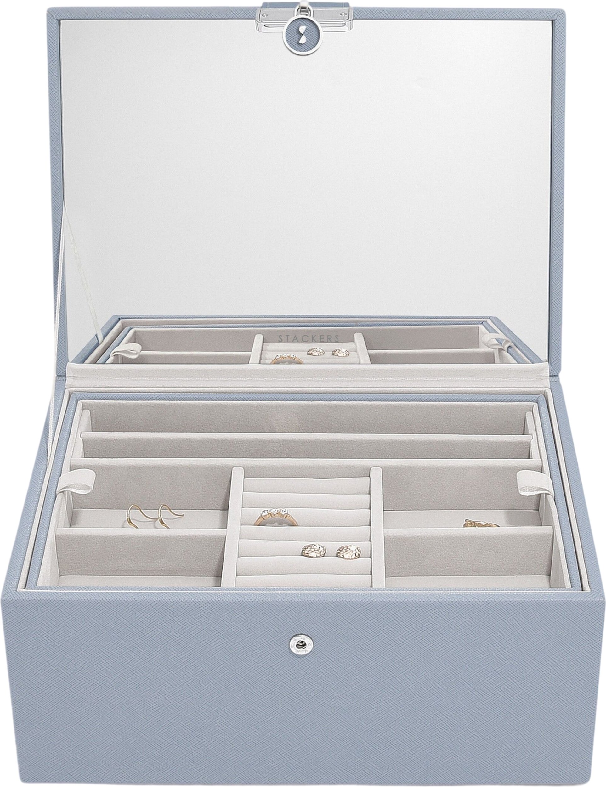 Szkatułka na biżuterię Stackers Luxury classic szaroniebieska