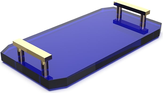 Taca łazienkowa Kristall ciemnoniebieska ze złotymi uchwytami