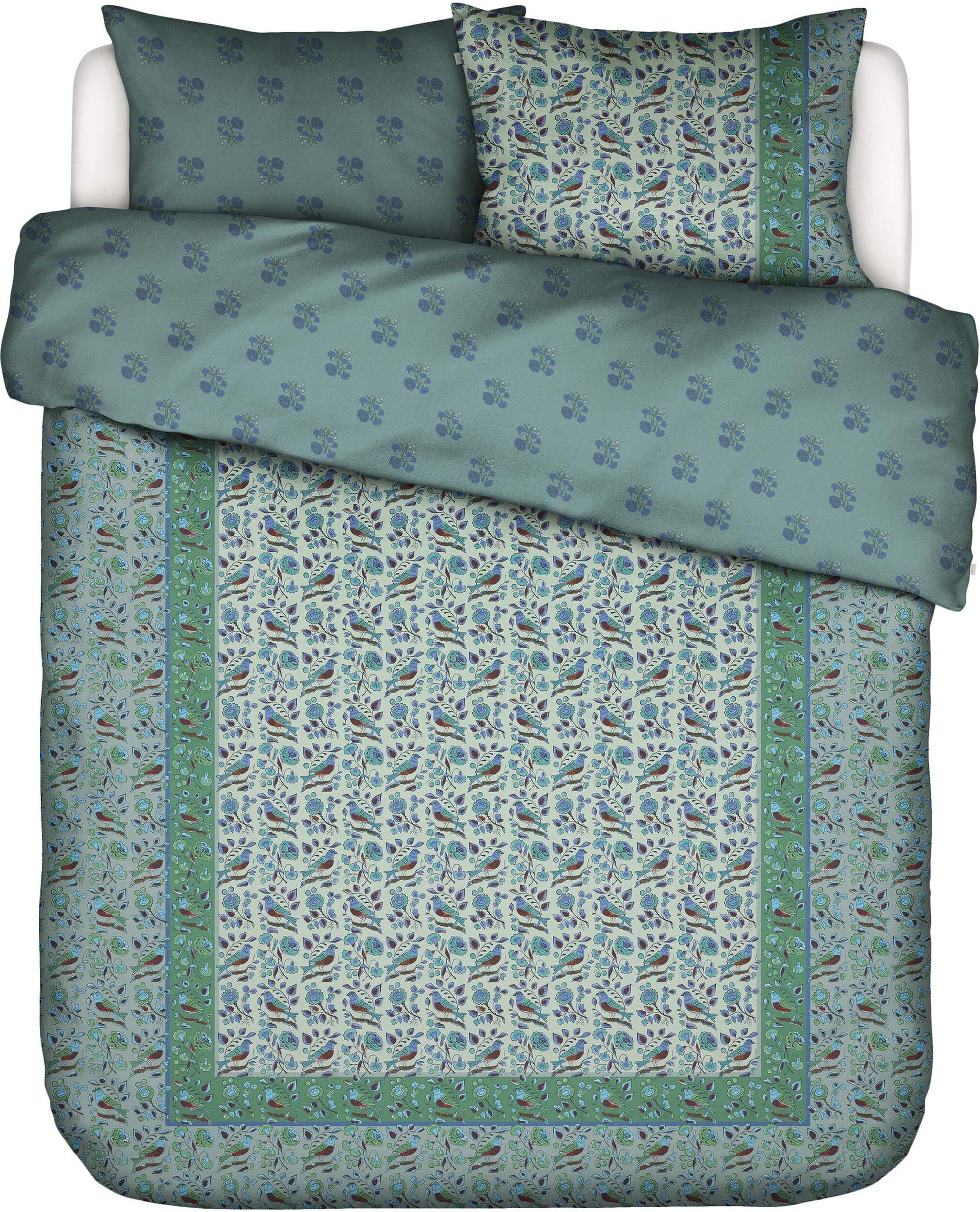 Pościel Valeria 260 x 220 cm zielona z 2 poszewkami na poduszki 60 x 70 cm zapięcie flap