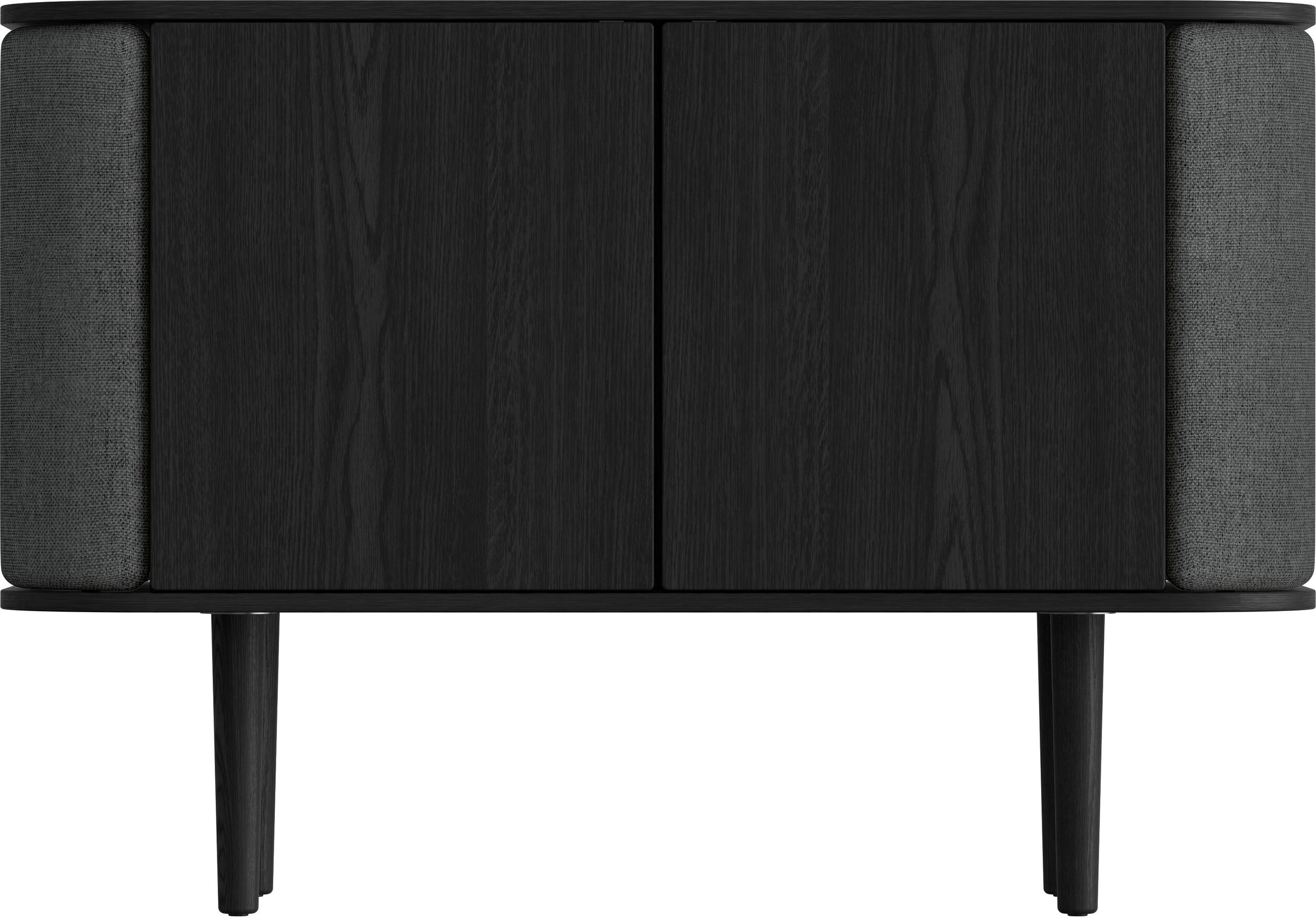 Komoda dwudrzwiowa Treasures czarny dąb i ciemnoszara tkanina