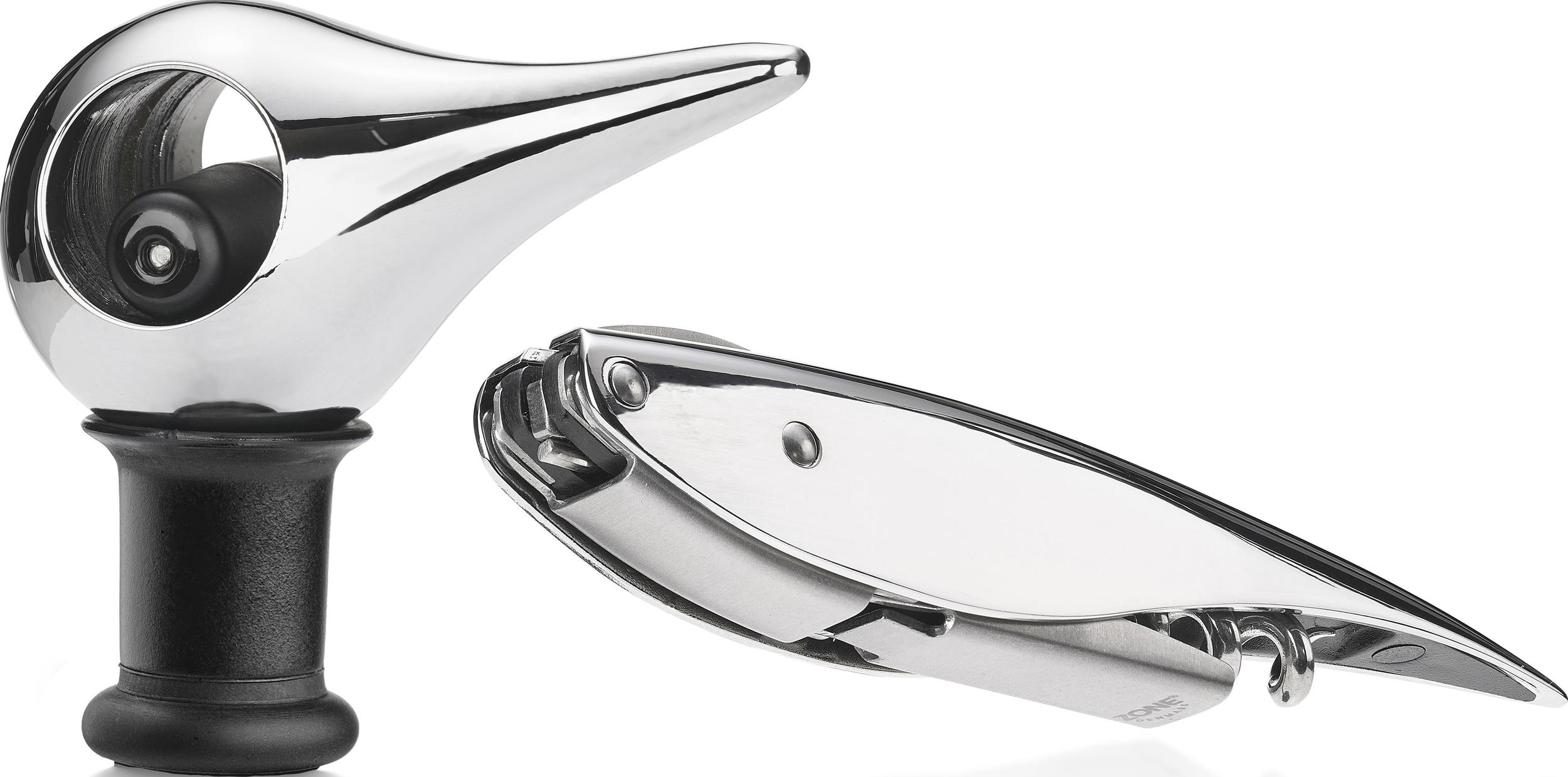 Korkociąg z korkiem do wina Rocks polerowany 2 el.