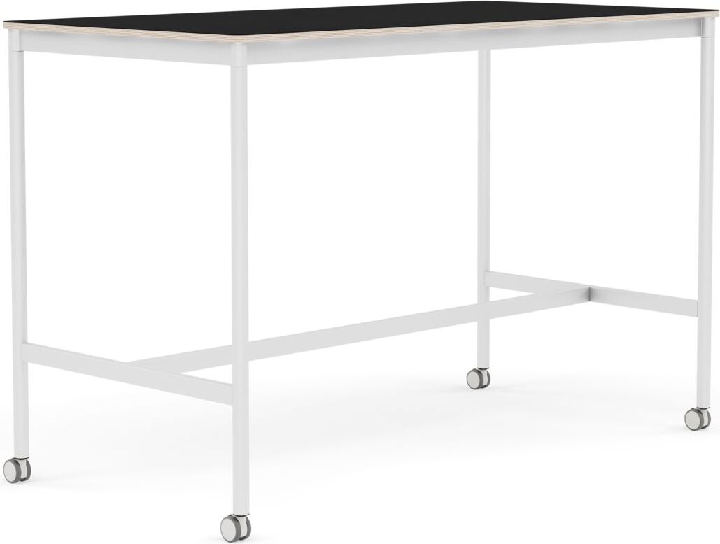 Stół na kółkach Base 80 x 160 x 105 cm czarny laminowany nogi białe